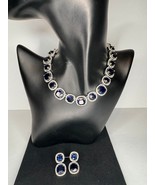 Elegant Sapphire and Diamond Simulant Necklace and Earrings Set - £30.20 GBP