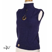 Vintage Deadstock 70s Navy Blue Turtleneck Sleeveless Sweater Shell - S-... - £25.28 GBP