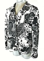 Chicos Womens Sz 2 L/S Black White Floral Lined Hidden Snap Up Jacket (A2)PM - £14.16 GBP