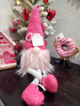 Valentines Pink Hearts Gnome Plush Shelf Sitter Doll Tabletop Home Decor 22.5 - £21.89 GBP