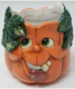 Jack O Lantern Candle Holder Halloween Goofy Crown Funny Ceramic Painted... - £11.93 GBP