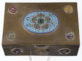 Chinese Republic Period Cloisonne mounted Brass Humidor - $394.97