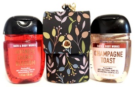 Bath and Body Works pocketbac holder - Floral black pouch + 2 hand sanit... - $22.99