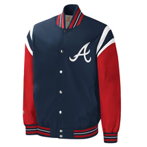 MLB Atlanta Braves Vintage Navy Blue Red Satin Letterman Varsity Baseball Jacket - £107.49 GBP