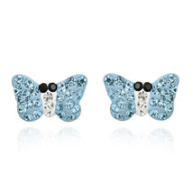 Colorful Butterfly Blue Crystal .925 Silver Stud Earrings - £7.58 GBP