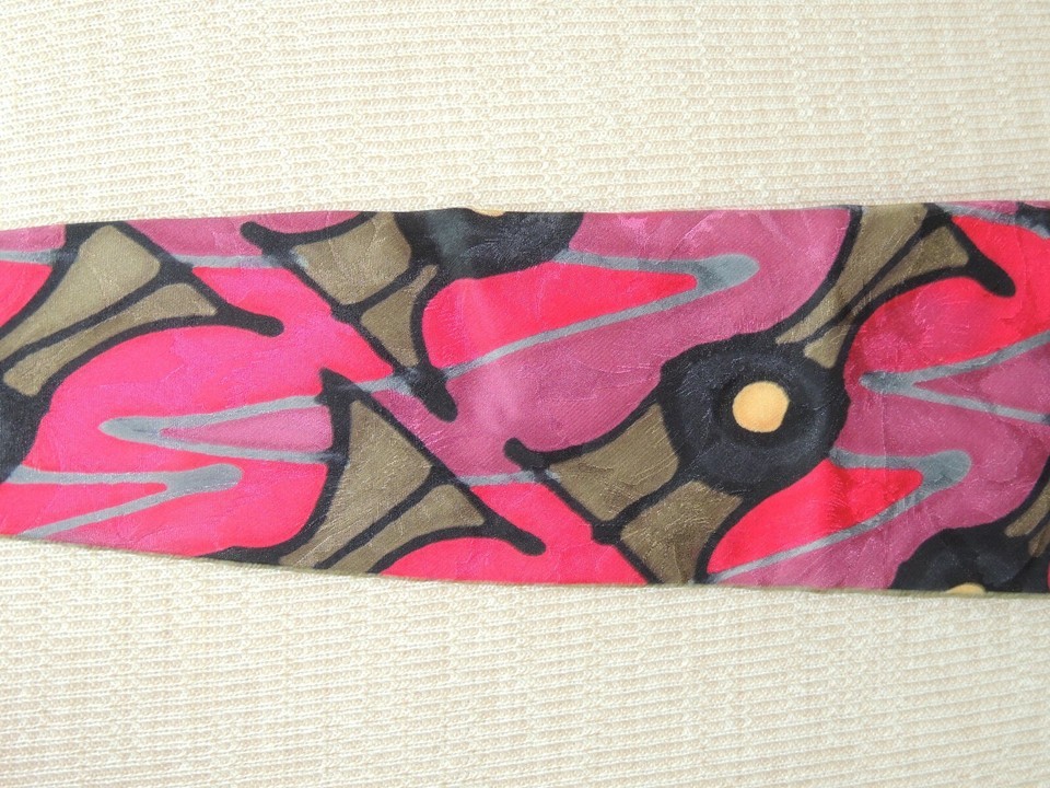 Robert Daskal Hand Painted Art Neck Tie/Necktie Silk 58"x4" red Gloria Chan Item image 3