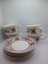 Vintage Royal China &quot;VENDOME&quot; Hampshire Brown ~ USA ~ Set of 4 ~ Cups &amp; Saucers - £20.24 GBP