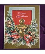 Door knocker wreath pines berries embossed vintage Christmas greeting ca... - $13.87 CAD