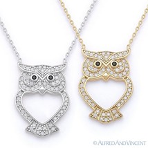 Owl Animal Charm CZ Crystal Luck Pendant &amp; Chain Necklace in 925 Sterling Silver - £21.95 GBP