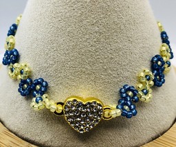 Ukraine Bracelet minimalist Zirconia Magnetic Heart Clasp Yellow Blue New 8” - £12.53 GBP