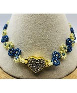 Ukraine Bracelet minimalist Zirconia Magnetic Heart Clasp Yellow Blue Ne... - $15.68