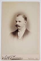 Rochelle Illinois Handsome Man Mustache Freeman Studio Cabinet Card Photo AC21 - £7.86 GBP