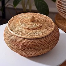 Rattan Boxes With Lid Hand-Woven Multi-Purpose Wicker Tray With Sturdy Rattan - £47.85 GBP
