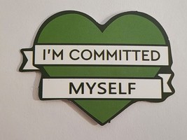 I&#39;m Committed Myself Green Heart with Banner Quote Sticker Decal Embellishment - £1.83 GBP