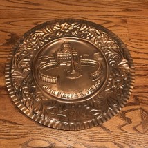 Vintage Italian souvenir hand made copper floral wall hanging plate - $212.00 MXN