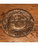 Vintage Italian souvenir hand made copper floral wall hanging plate - $212.77 MXN