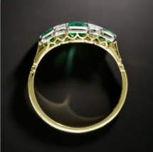 3Ct Simulated Emerald Diamond Cluster Art Deco Ring 14K Yellow Gold Plated - £61.20 GBP