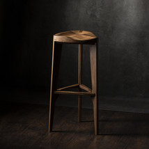 Walnut wood bar stool - Three legged stool - Carved seat - Counter stool - Bar s - £392.89 GBP