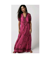 New Free People Riley Embroidered Boho Midi Dress $188 X-SMALL Button Front - $135.40 CAD