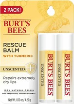 Burt&#39;s Bees Rescue Balm Turmeric Unscented 2-Pack Extremely Dry Lip Trea... - £10.05 GBP