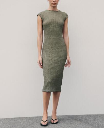 Primary image for ZARA BNWT 2024. KHAKI GREEN TEXTURED DRESS ROUND NECK. 3644/311