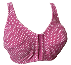 Front Closure Comfort Choice Wireless Bra Sz 48B Pink White Polka Dots Full Cups - $16.88