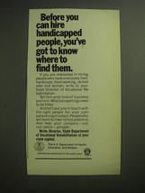 1974 U.S. Department of Health, Education and Welfare Ad - Before you can hire  - £14.55 GBP