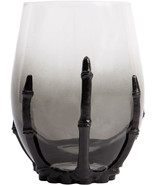 Black Skeleton Hand 8733 3D Halloween Stemless Wine Smoked Glass 4.8&quot; H - $452.37 MXN