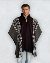 Handmade Sheep Wool Poncho Soft black/gray Handcrafted Navajo Design Geo... - $69.90
