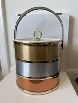 Vintage MCM Shelton Ware Gold, Silver, Copper Banded Insulated Ice Bucket - £17.48 GBP