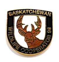 Vintage Saskatchewan Wildlife Cooperator 98 Enamel Pin Deer Head Shield ... - $12.99