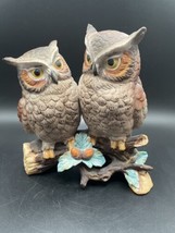 Vintage Lefton 2 Owls on Branch Figurine Porcelain 6&quot; Grannycore #GG1726 Japan - $24.93