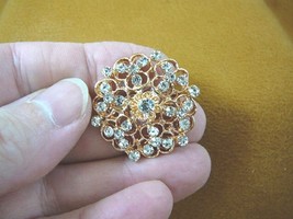 (bb604-38) white rhinestone crystal ornate scrolled flower gold tone brooch pin - £12.69 GBP