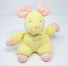 6&quot; Vintage Eden Baby Yellow &amp; Pink Knitted Mouse Stuffed Animal Plush Toy Yarn - £52.38 GBP