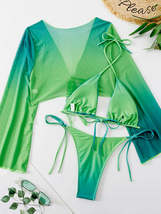 Beach Women&#39;s Three-Piece Bikini Mesh Shawl Split Swimsuit High Waist Bi... - £17.17 GBP