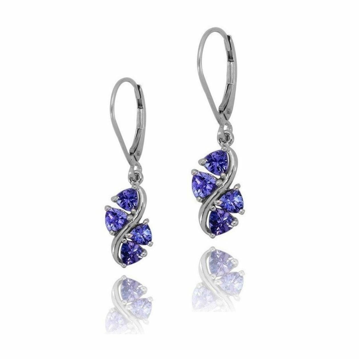 Primary image for 1.80ctw Trillion Tanzanite Leverback Dangle Earrings 14k White Gold over 925 SS