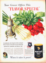 1943 Morton&#39;s Salt When It Rains It Pours Veggies &amp; Salt Print Ad Advert... - $6.49