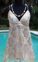 Cache Gold Metallic Silk Sheer Illusion Lace Top Dress New S/M 2/4/6/8 $... - $63.20
