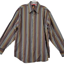 Attitude Gold Brown Preppy Shirt Stripe Classic Button Up Long Sleeve Me... - $8.10