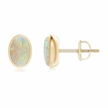 ANGARA Oval Opal Solitaire Stud Earrings in 14K Yellow Gold (AAA, 6x4mm) - £276.08 GBP