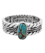 Western Turquoise Wide Stretch Bangle Bracelet Silver - $19.89