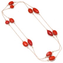 Red Coral Gemstone Handmade Christmas Gift Necklace Jewelry 36&quot; SA 4364 - £4.80 GBP