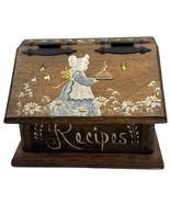 Vtg Hand Painted Wooden Recipe Box Hinged Lid Girl Bonnet Pie Cottage Wo... - €24,98 EUR