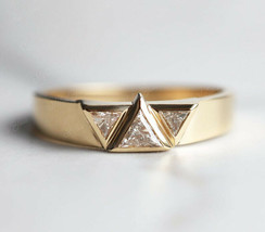 0.24Ct Trillion Cut Diamond Three Stone Engagement Ring 14k Yellow Gold Finish - £77.49 GBP