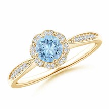 Authenticity Guarantee 
Round Floral Aquamarine Ring with Diamond Accents in ... - £557.63 GBP