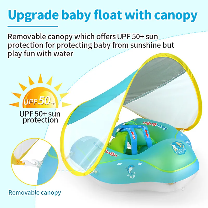 Kids Float Lying Swimming Rings With Canopy Sunshade Children Waist Swim Ring - £30.43 GBP