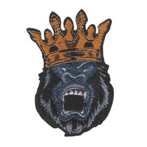 Gorilla King Iron On Patch 3.75&quot; Embroidered Applique Crown Ape Fierce Kong New - $3.95