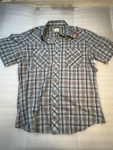 Wrangler Shirt Large Gray Plaid Teal Stripe L Pearl Snaps Western Wear Men - £15.63 GBP