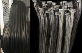 18&quot;,20&quot;,22&quot;,24&quot; 100% Remy Human Highlighted Hair Extensions 7Pcs Clip in #1B/613 - £62.57 GBP+