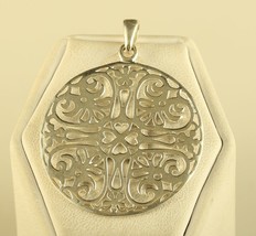 Vintage Sterling Silver 925 Large Round Filigree Heart Ornate Pendant - £27.63 GBP